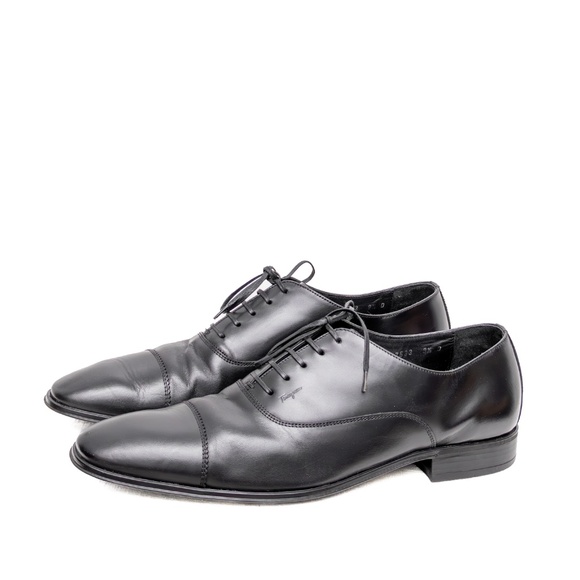 Salvatore Ferragamo Black Leather Cap-Toe Oxfords – Men’s Size US 9.5D - Picture 1 of 13